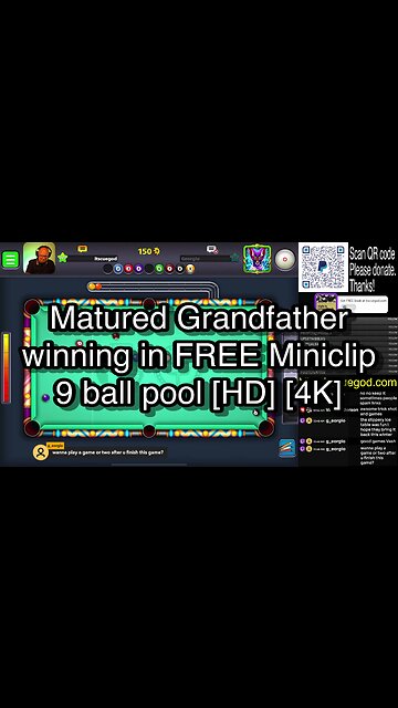 Matured Grandfather winning in FREE Miniclip 9 ball pool [HD] [4K] 🎱🎱🎱 8 Ball Pool 🎱🎱🎱
