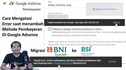 Cara Menambah Metode Pembayaran Adsense, Error [OR-BAIH-01]