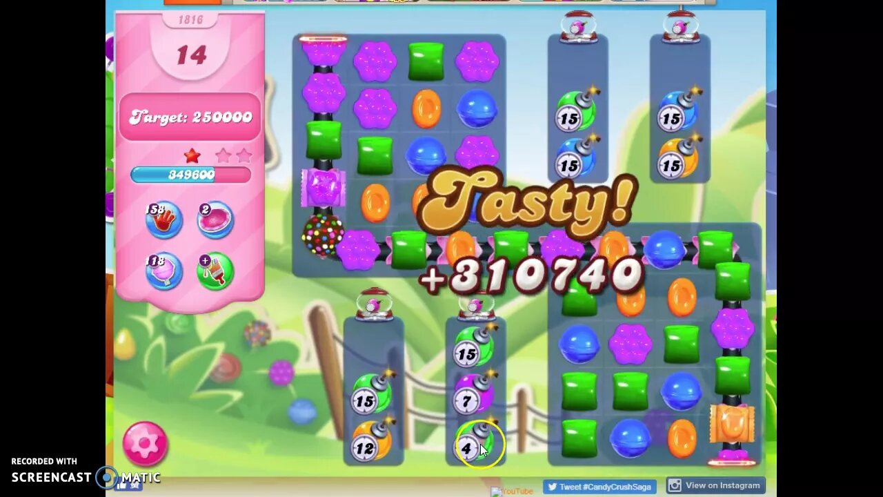 Candy Crush Level 1816 Audio Talkthrough, 2 Stars 0 Boosters
