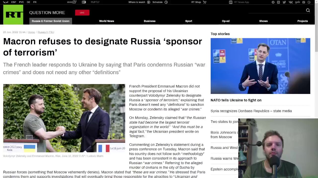 Macron refuses to designate Russia ‘sponsor of terrorism’, even at Zelensky's insistence