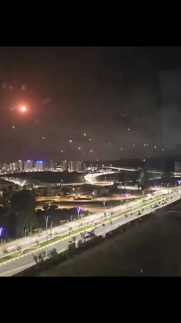 Iron dome intercepting a missile salvo over Israel