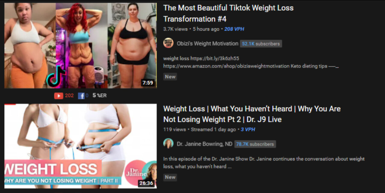 Searching YouTube Weight Loss Content Live 2/3/22 7 a.m. Eastern