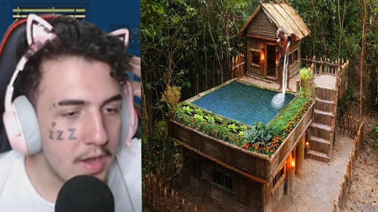 Construindo uma piscina de bambu na casa de madeira REACT