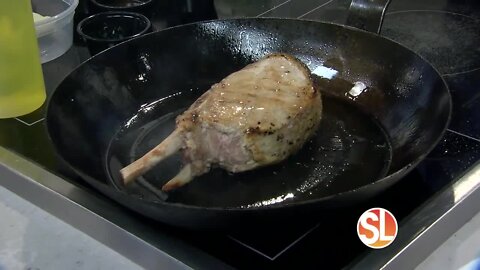 General Manager and chef Jagger Griffin of Ocean Prime Phoenix prepares a delicious pork chop