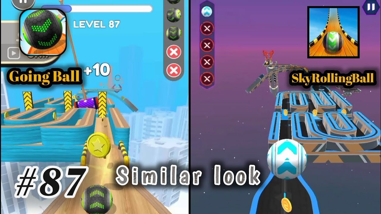 Going Balls vs Sky Rolling Ball - level 87 vs 62 Gameplay (Android, iOS)