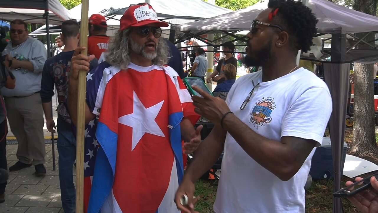 Man With Decapitated Pigs Head Celebrates Trump Indictment in Miami