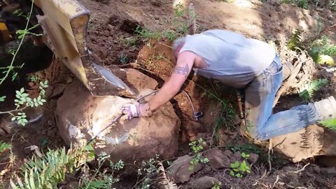 Stubborn old Fir finally out! And Skidding rocks?