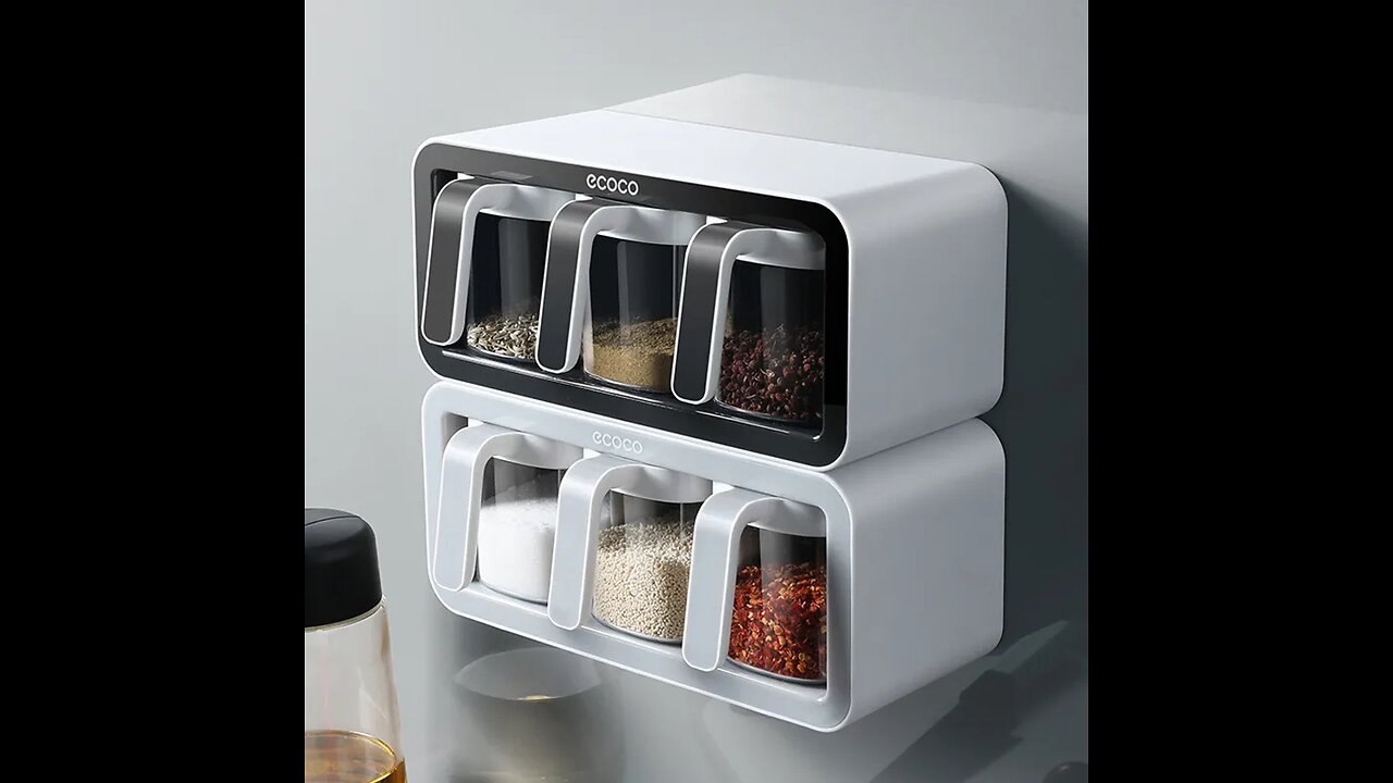 Wall Mount Spice Rack Organizer Sugar Bowl Salt Shaker Seasoning Container