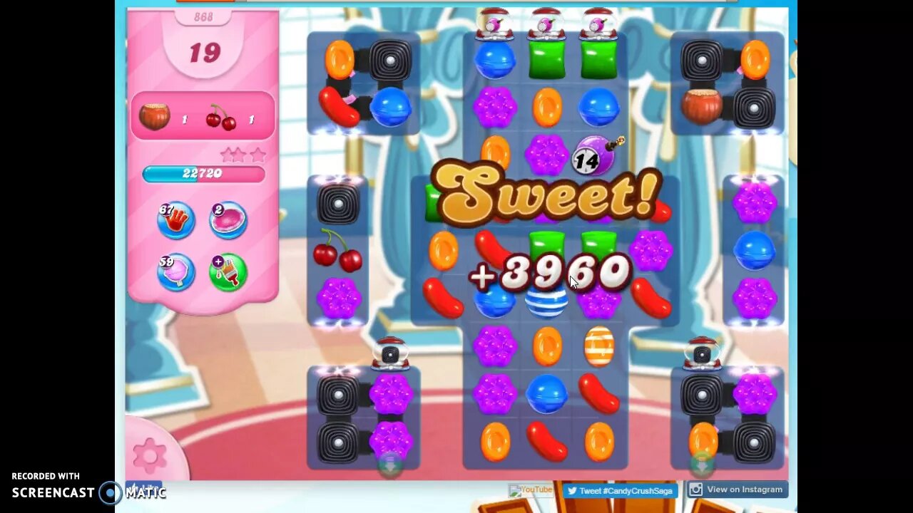 Candy Crush Level 868 Audio Talkthrough, 3 Stars 0 Boosters