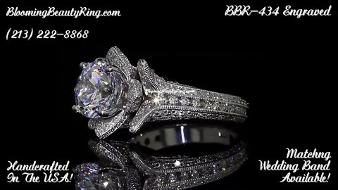 BBR-434-EN Hand Engraved Blooming Beauty Engagement Ring