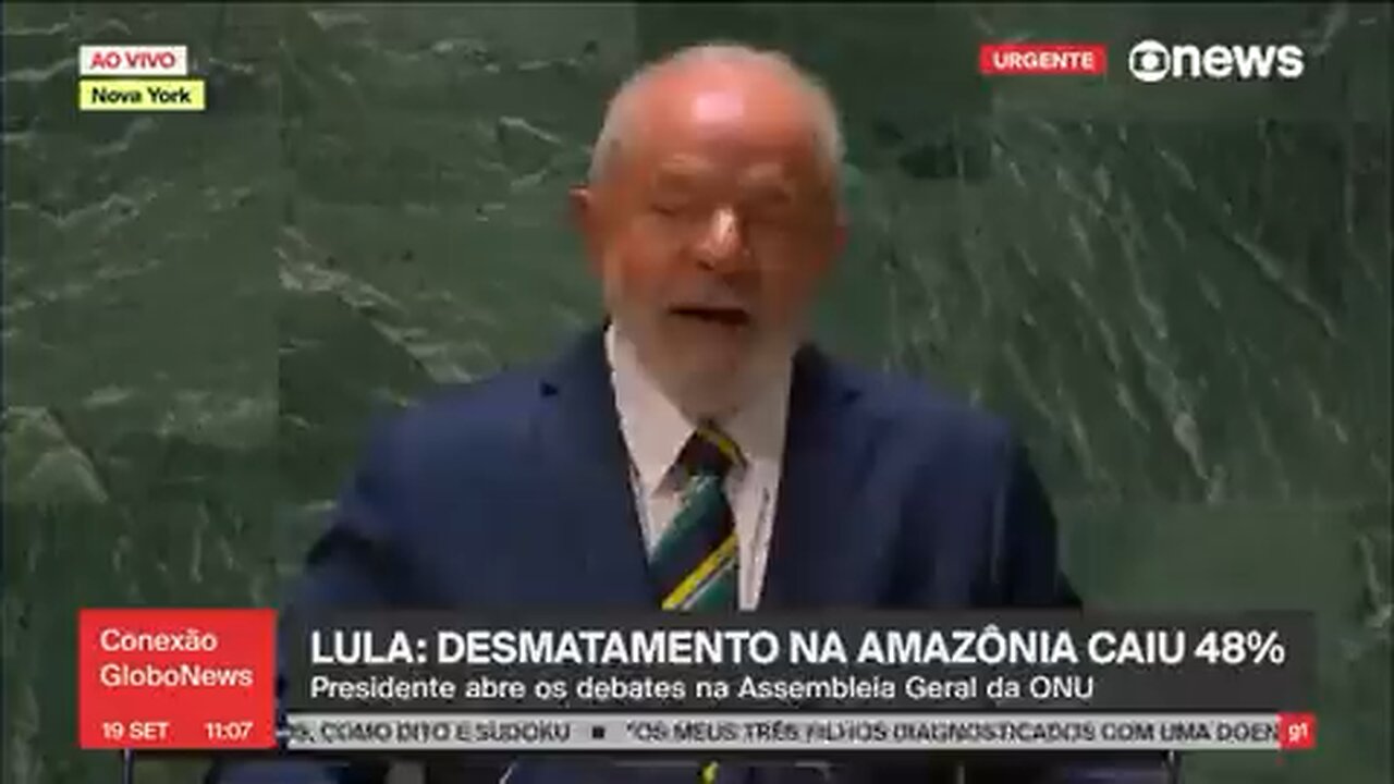 The President of Brazil speaking at the opening of the UN General Assembly today