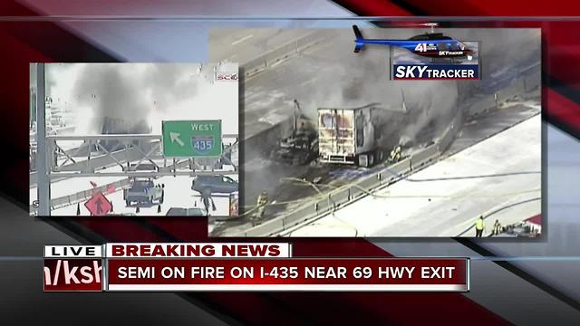 Semi on fire on I-435 near 69 Hwy exit