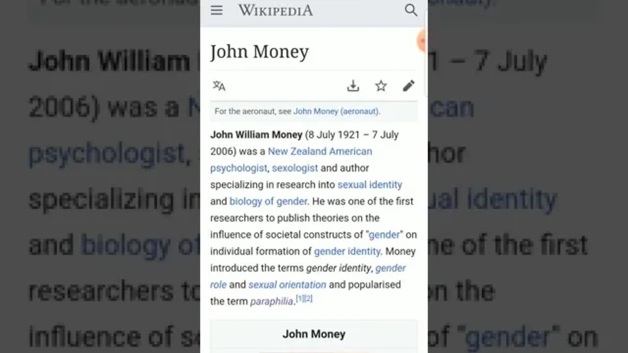 SUB REQUEST! John William Money, Doctorate of Degeneracy!