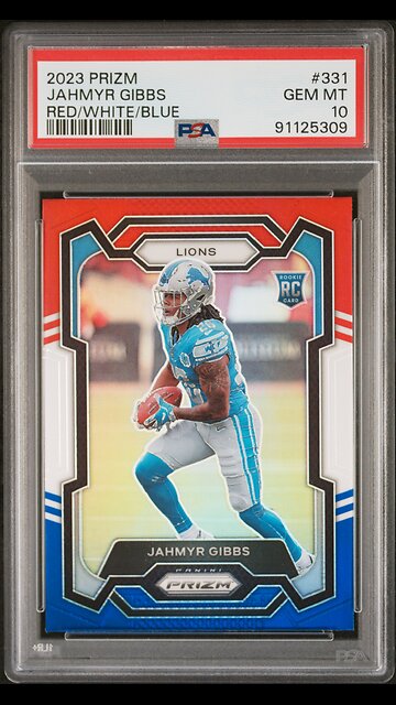 Make $$$ with Jahmyr Gibbs Red White Blue Prizm Rookie Card.