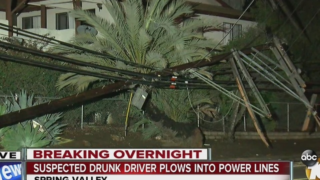 Suspected drunk driver plows into power lines