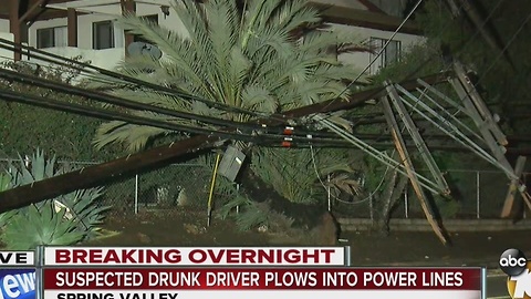 Suspected drunk driver plows into power lines