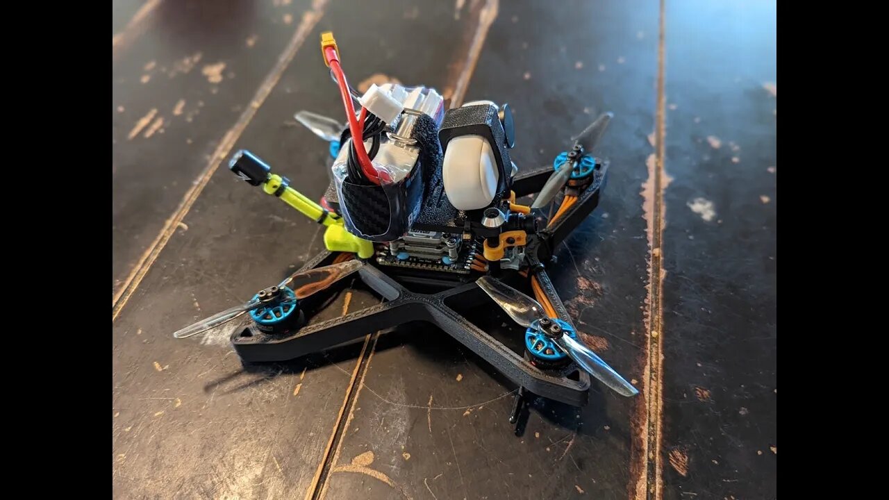 06/22/22, Lunch break. 100% 3D printed Asterisk 3" FPV. No stabilization.