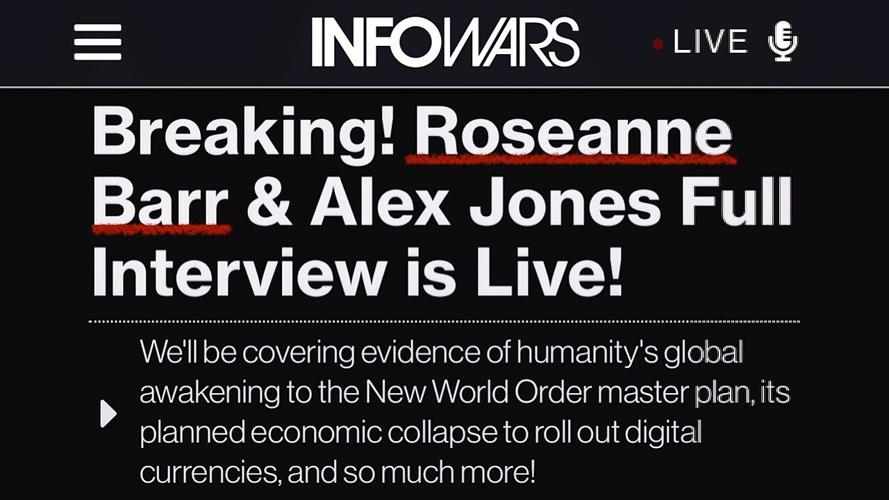 Roseanne Barr on The Great Awakening, in-Studio with Alex Jones — Her First EVER InfoWars Appearance! Check it Out!!