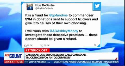 Ron DeSantis supports the Canadian Trucker Freedom Convoy