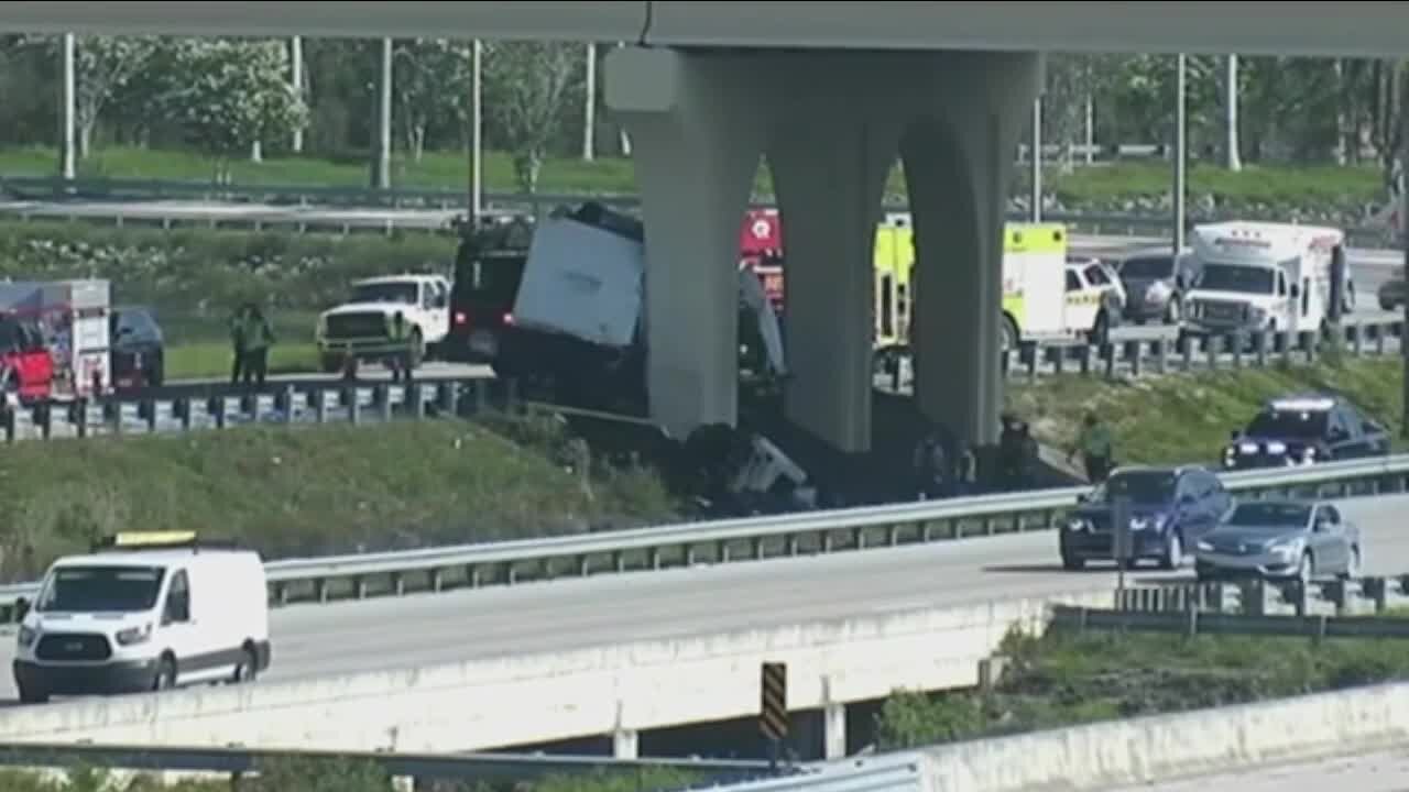 1 dead, 1 injured when box truck hits bridge pillar on I-75