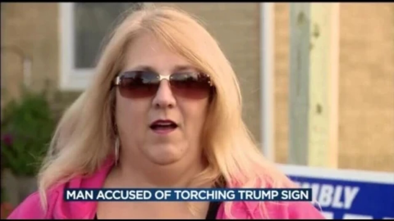 Man arrested after allegedly torching Trump sign