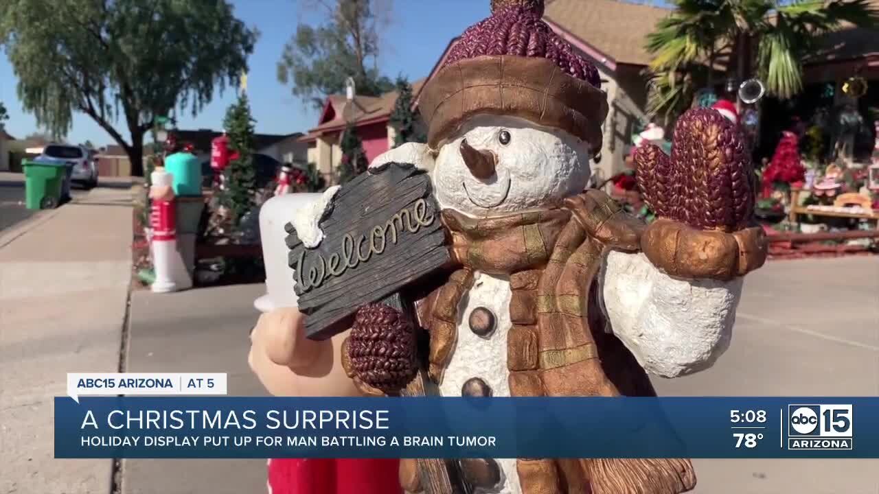 Holiday display put up for man battling a brain tumor