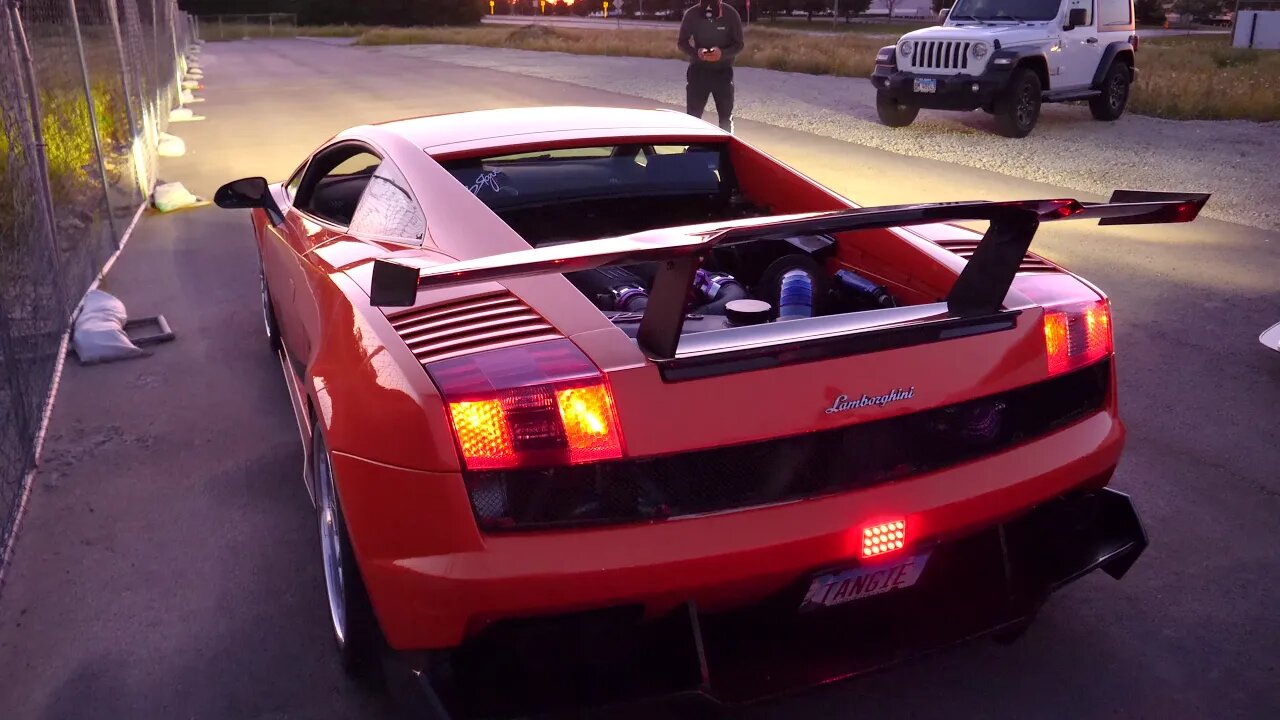 Turbo Lamborghini Gallardo and Huracan Leaving Car Show Flyby in Front of COPS