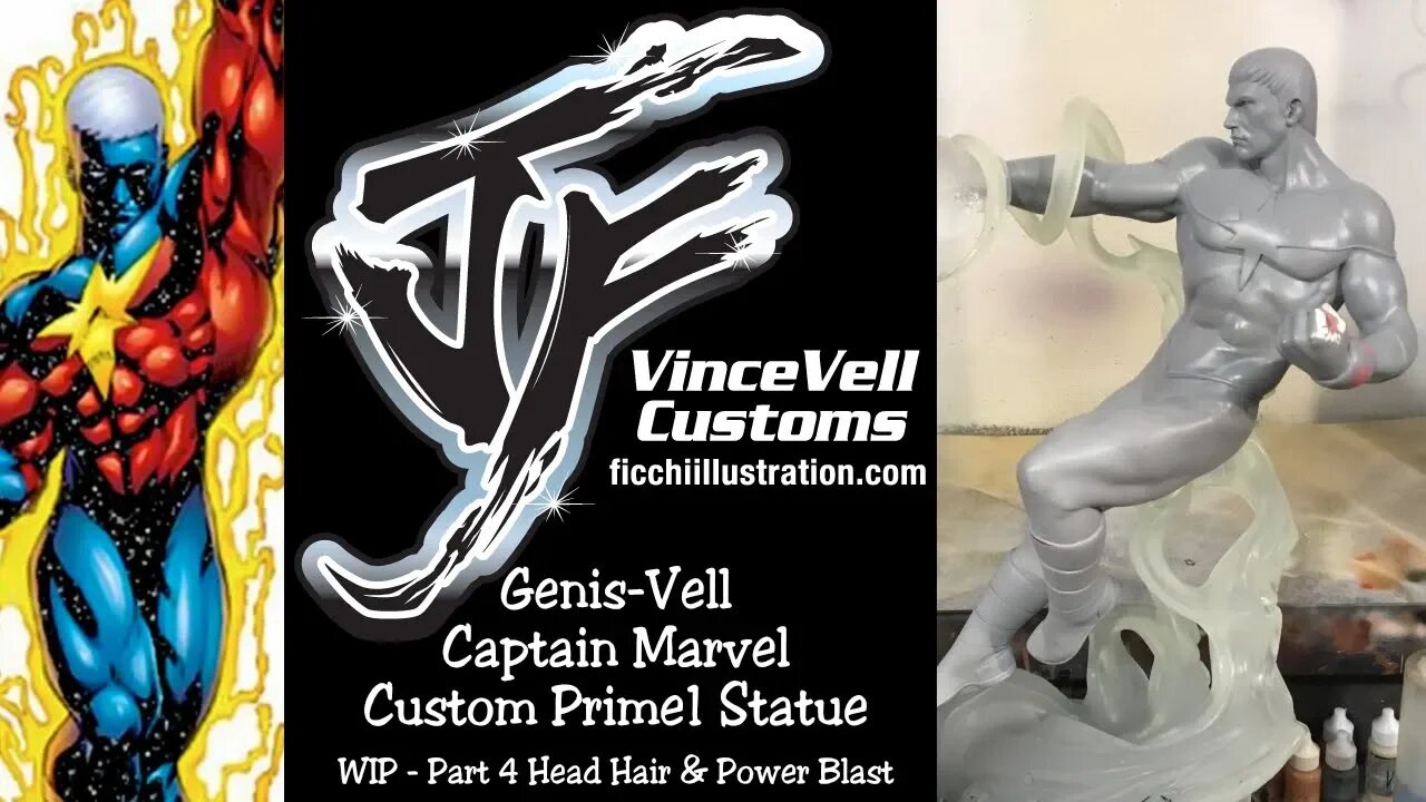 Genis Vell Captain Marvel Custom Prime1 Green Lantern Statue WIP Part 4 Head Hair & Clear Resin Blas