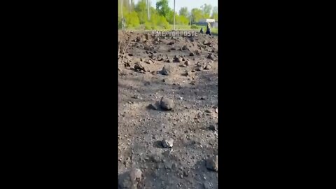 A large crater from a strike near Slavyansk, DNR. Most likely the target was the railroad tracks.