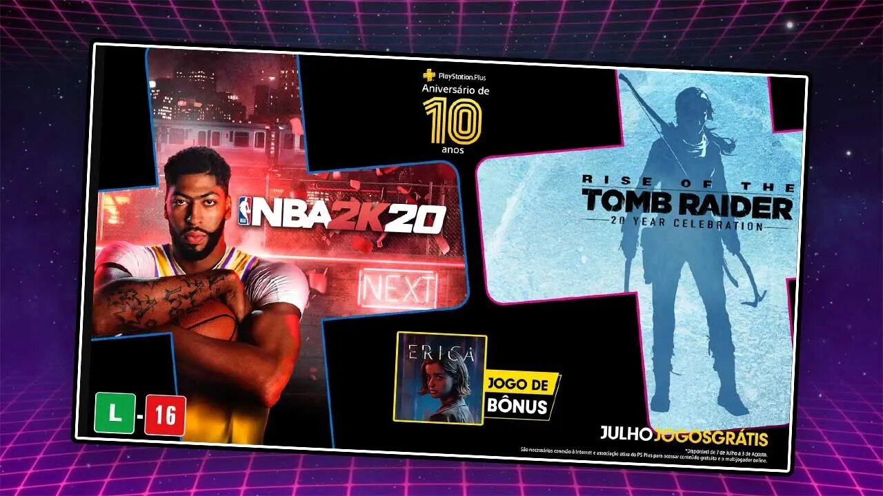 JOGOS DA PLUS EM JULHO NO PS4! NBA 2k20, Tomb Raider e Erica!