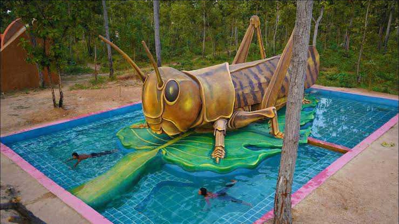 Build The Most Creative Beautiful Giant locusts House & Beautiful Swimming Pool