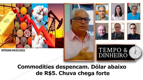 Commodities despencam. Dólar abaixo de R$5. Chuva chega forte