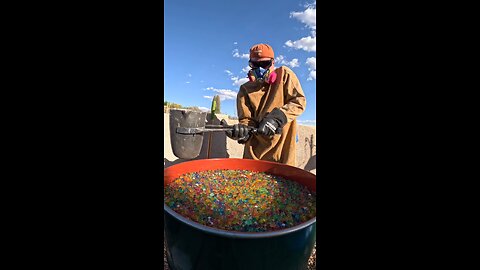 Sculpture made by pouring metal into Orbeez