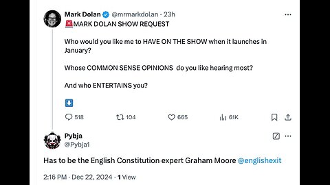 Mark Dolan EX GB news - Has asked for guests on his new show. My Christmas Present.