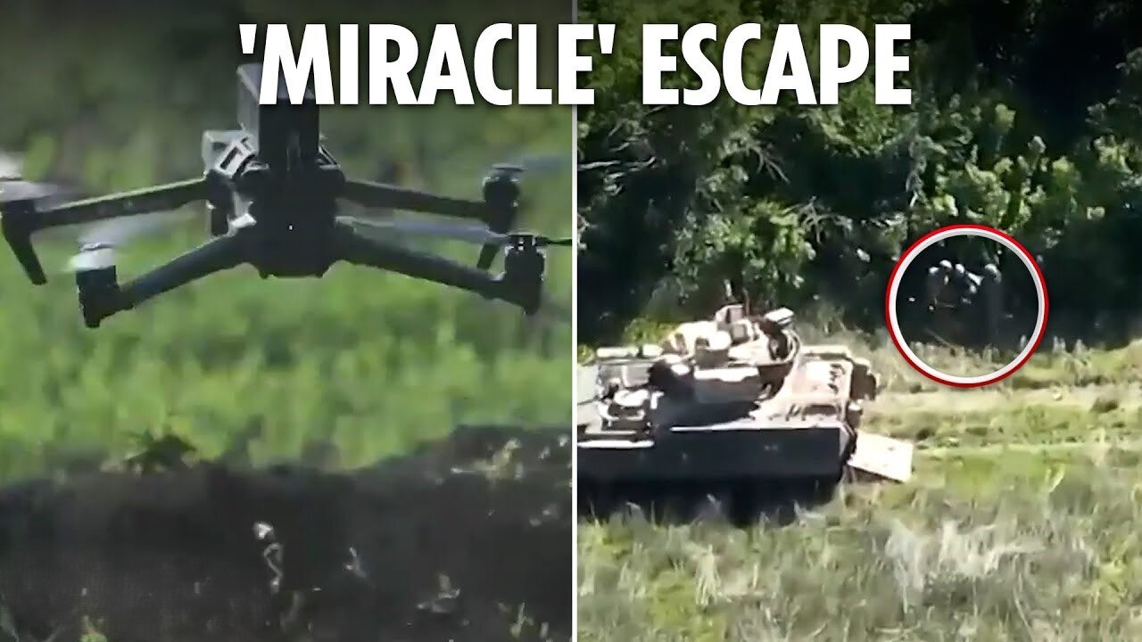 Dramatic moment wounded Ukrainian soldier surrounded by Russians is rescued by drone and tank