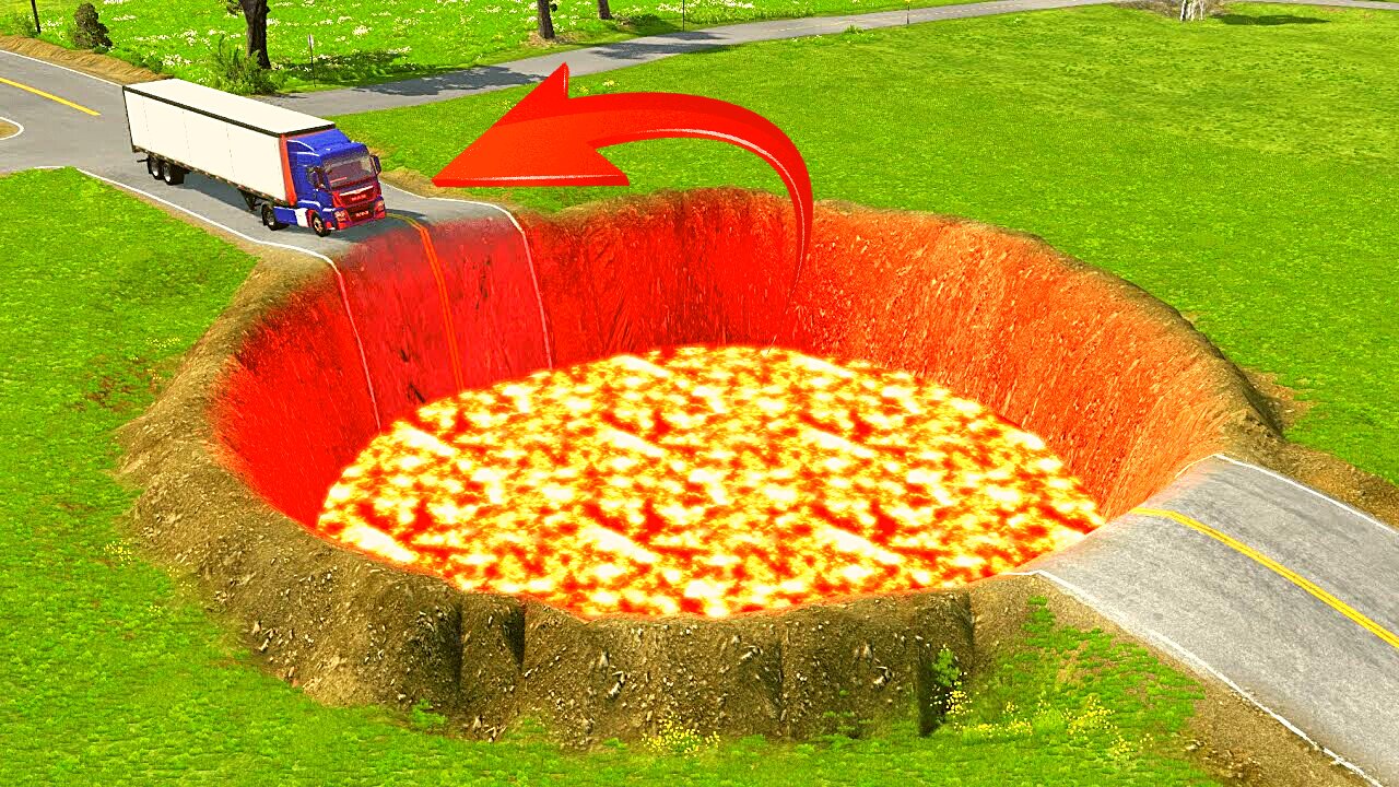 Cars vs Giant Lava Pit