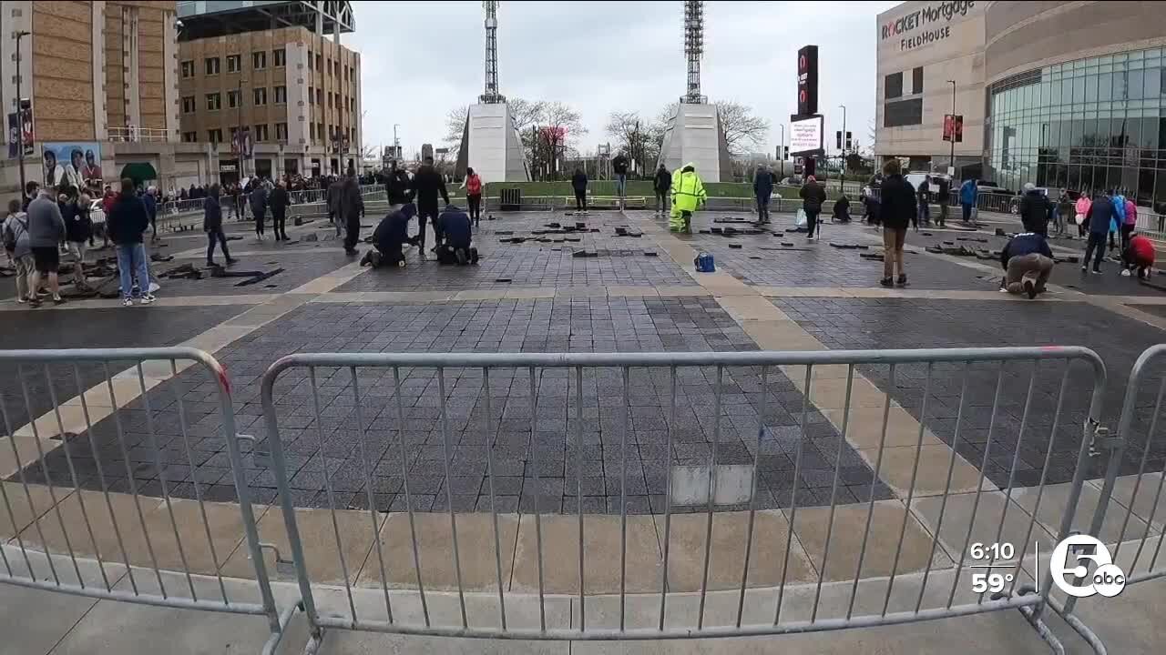 Fans line up at Progressive Field to take home custom bricks bought in the 90s