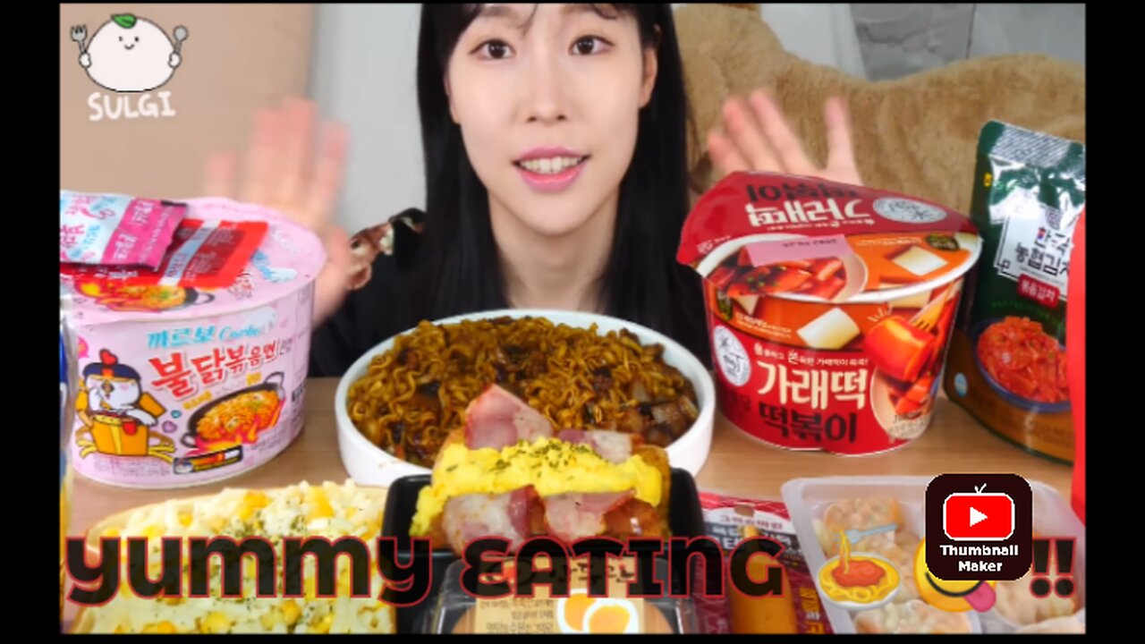 Convenience store! Carbonara Fire noodles, Tteokbokki, Black bean noodles, Sausage.🍝😋