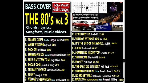 Bass cover THE 80's Vol. 3 __ Chords, lyrics, music videos, MORE