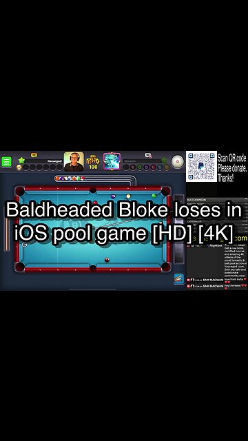 Baldheaded Bloke loses in iOS pool game [HD] [4K] 🎱🎱🎱 8 Ball Pool 🎱🎱🎱