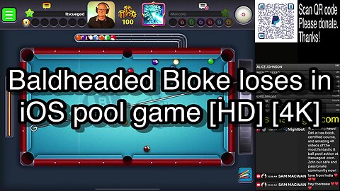 Baldheaded Bloke loses in iOS pool game [HD] [4K] 🎱🎱🎱 8 Ball Pool 🎱🎱🎱