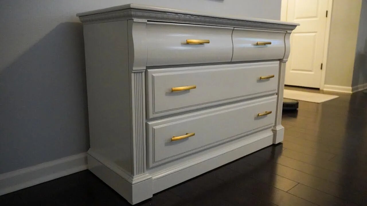 Furniture Flipping Painting A Laminate Dresser Repose Gray + Using Gloss Paints