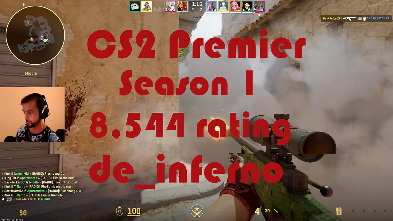 CS2 Premier Matchmaking - Season 1 - 8,544 Rating - de_inferno