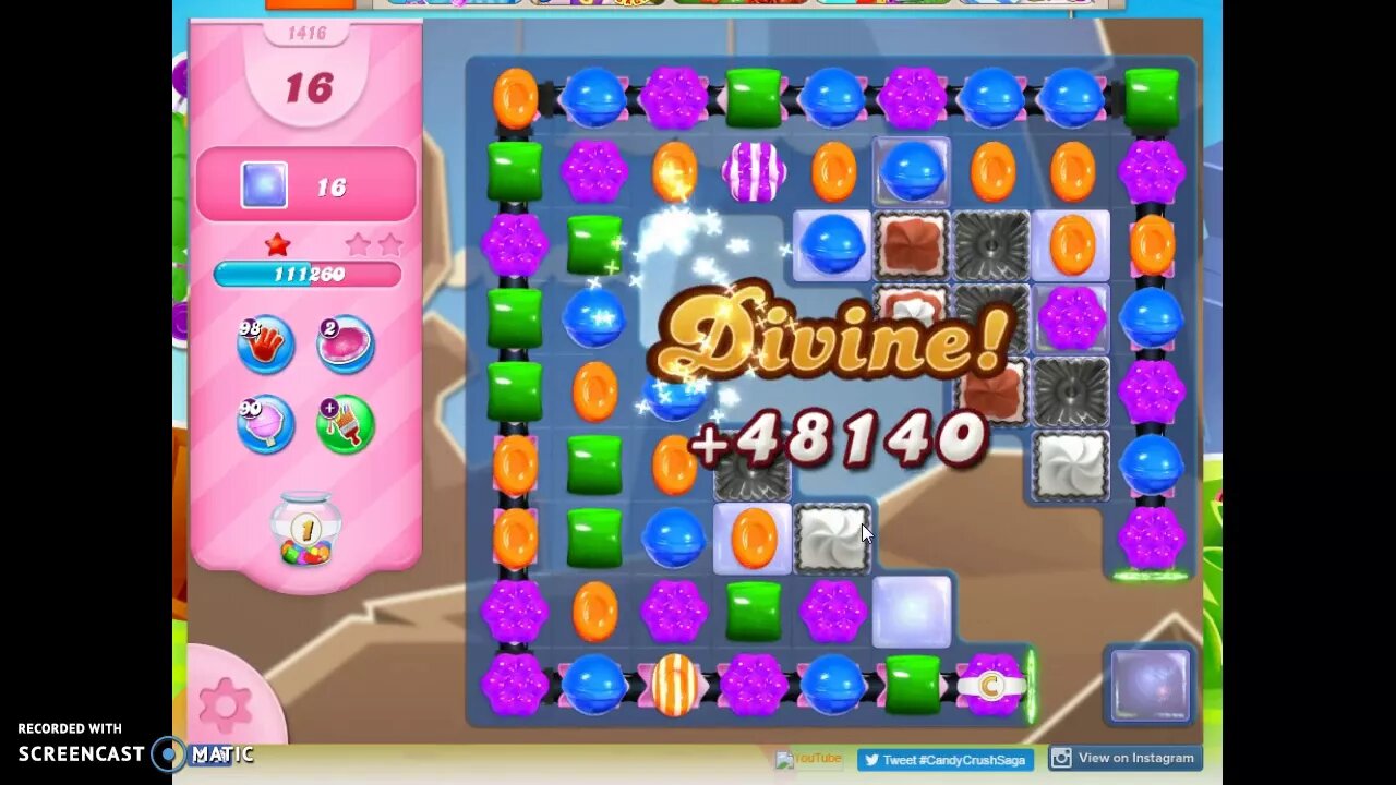 Candy Crush Level 1416 Audio Talkthrough, 1 Star 0 Boosters