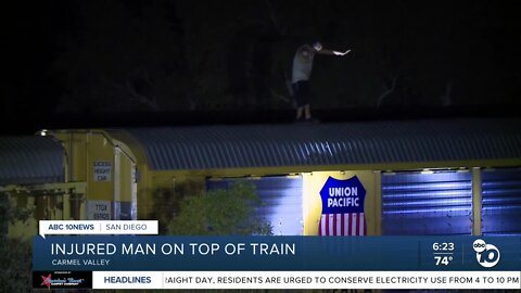 Man rescued from top of train