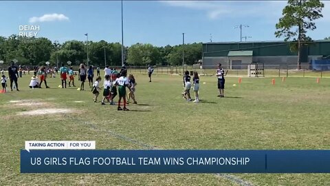 U8 girls flag football team wins championship