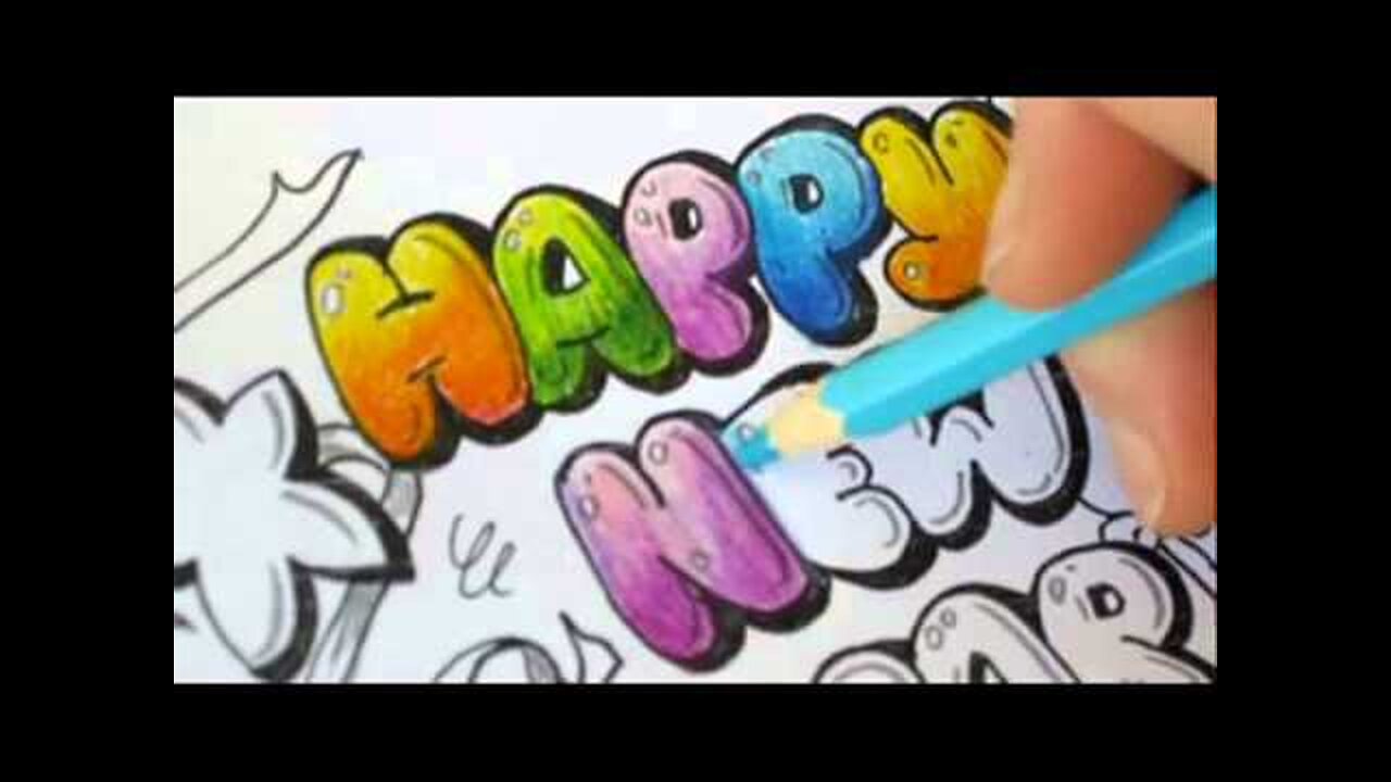 Graffiti Letters - How To Color Bubble Letters - Happy new year