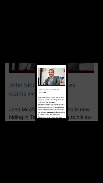 John McAfee is alive, ex claims #cryptomash @AltcoinDaily @BitBoyCrypto @CryptoCasey