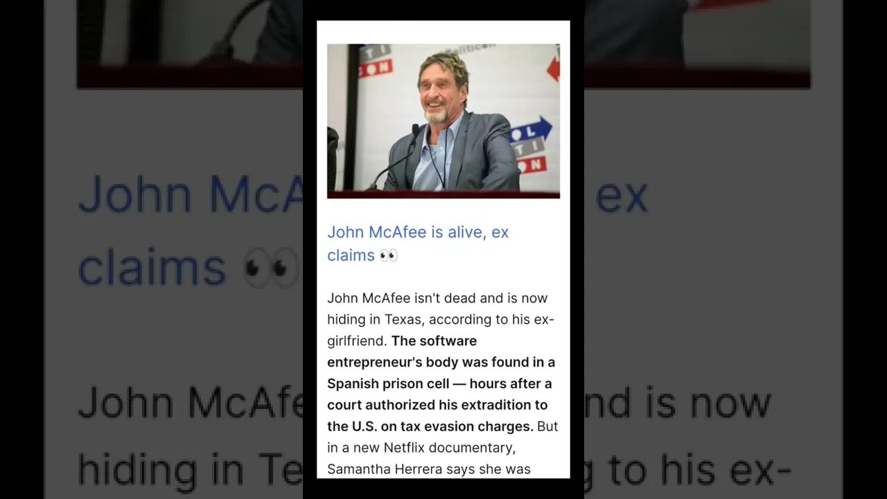 John McAfee is alive, ex claims #cryptomash @AltcoinDaily @BitBoyCrypto @CryptoCasey