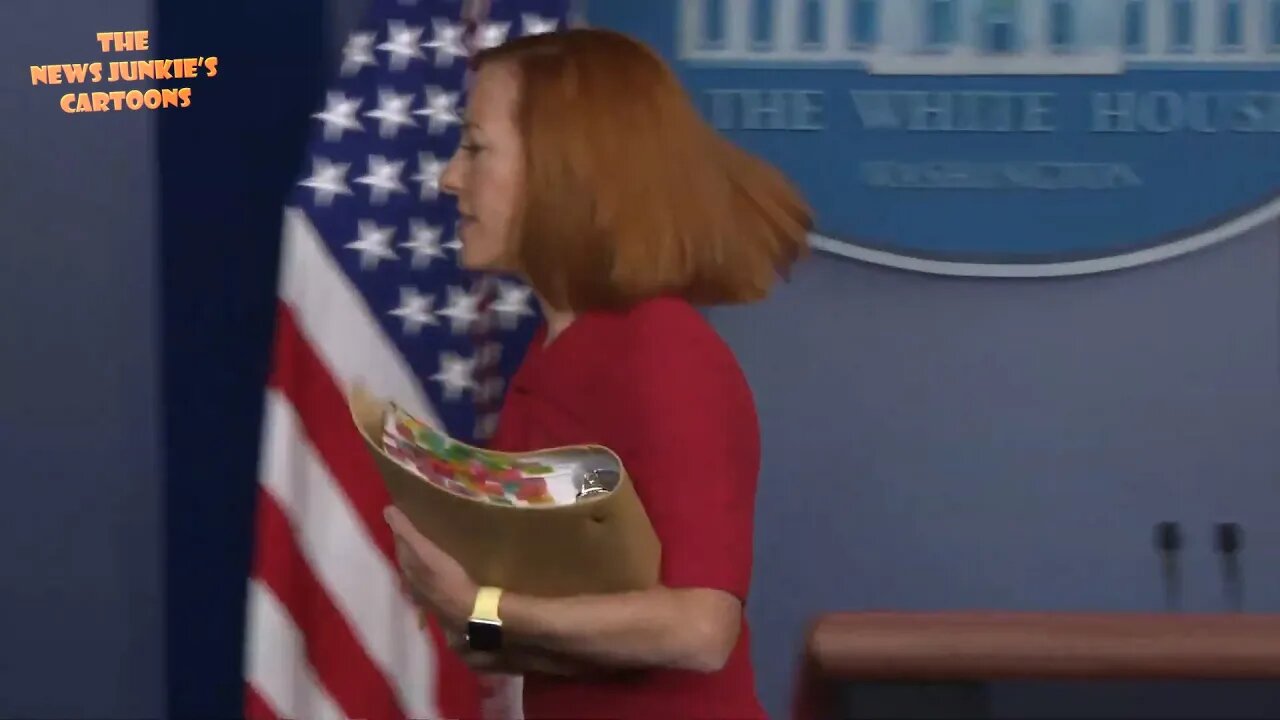 Psaki runs out of briefing room as reporters ask if Biden will allow them in East Room.